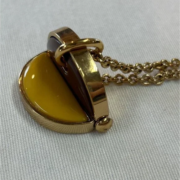 Marc Jacobs Gold Tone Pendant Necklace Enamel Circle Brown Yellow - Picture 7 of 8
